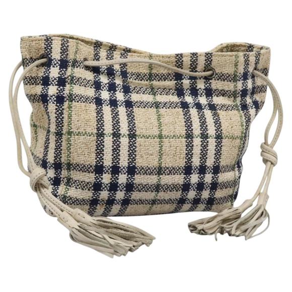 BURBERRY Nova Check Blue Label Hand Bag Canvas Beige Navy Auth BD035 - Picture 1 of 16